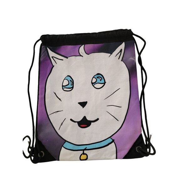 Cat Print Drawstring Gym Bag With Purple Background & Black Straps - Picture 2 of 5